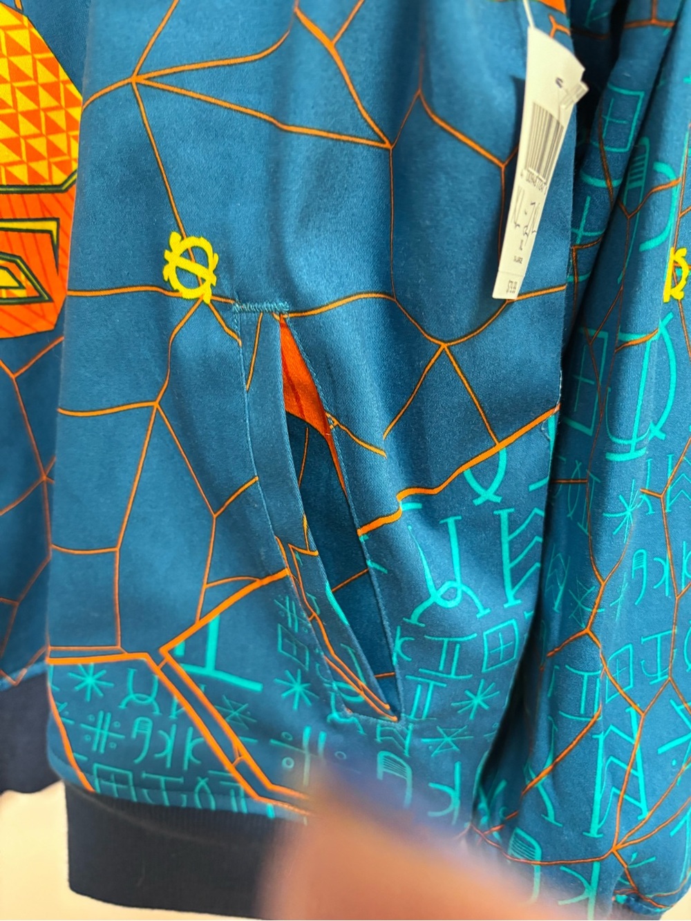 Reversible Marvel Blue Bomber Jacket with Purple Floral and Orange Chain Details - Picture 7 of 16